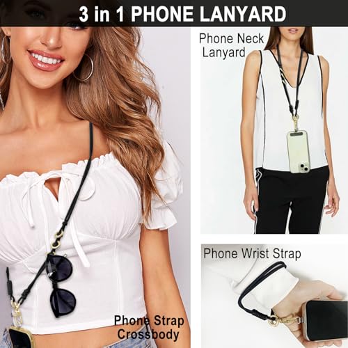 DAOSUN Phone Lanyard CellPhone Strap Crossbody, 3 in 1 Detachable Anti Theft Phone Cross Body Strap - color: Black-5mm Paracord