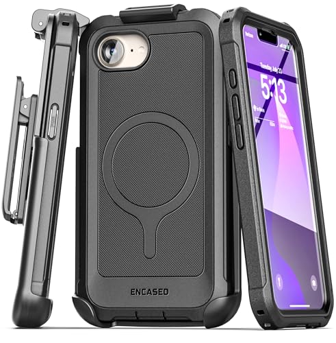 Encased Protective Case for iPhone 17e, iPhone 16e with Belt Clip (2025/26) Full-Body Case with Built-in Screen Protector and Phone Holster (Compatible with MagSafe) Black - size: iPhone 16e /17e