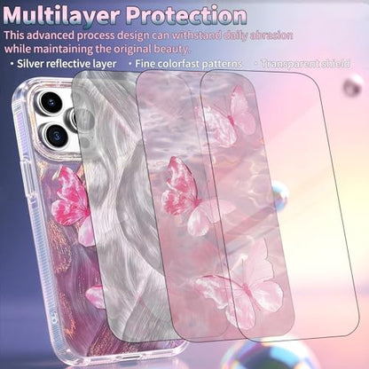 Compatible with iPhone 12&12Pro Case,with [Shockproof Protective][Camera Protection] Cute Butterfly Aesthetic Phone Cover Anti-Yellowing Soft Slim Cover for Women Girl-Pink - color: Pink Butterfly, size: iPhone 12/12 Pro