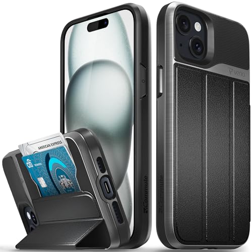 VENA vCommute for iPhone 15 Plus / 14 Plus Wallet Case, Black | Military-Grade Drop Protection, Premium Leather Magnetic Flap Cover, Hidden Card Holder, RFID Blocking, Multi-Angle Kickstand - color: Classic - Black, size: iPhone 15 Plus / 14 Plus