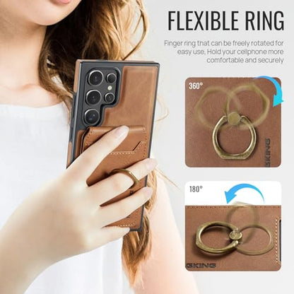 for Samsung Galaxy S26 Ultra 2 in 1 Detachable Card Bag Wallet Case Durable Leather Wallets Magnetic Card Holder 4 Card Slots Ring Stand RFID Blocking Brown - color: Brown, size: Samsung Galaxy S26 Ultra
