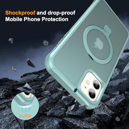 CHAOFEnG Magnetic Compatible with iPhone 11 Case with Stand [Military Grade Drop Tested][Compatible with Magnet] Ring Translucent Slim Hard Back Soft Edge, Teal Green - color: Teal Green, size: iPhone 11