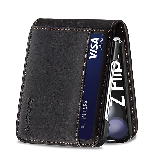 for Samsung Galaxy Z flip 7 FE Case Flip Leather Cover with Hinge Protection, Slim Thin Magnetic Wallet Case [1 Card Holder], Shockproof Protective Cover for Samsung Z Flip 6 Phone Case (Black) - color: Black, size: Z Flip 6