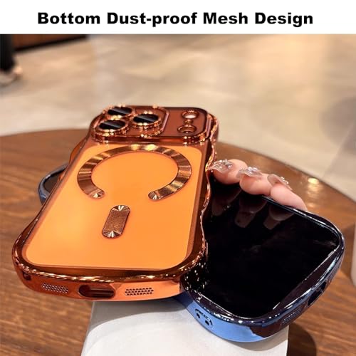 Magnetic for iPhone 17 Pro Max Case Clear Supports Wireless Charging Anti Yellow Wave Frame 17 Pro Max Case with Camera Len Protector Luxury Plating Soft TPU Shockproof Phone Cover 6.9", Titanium Blue - color: Blue