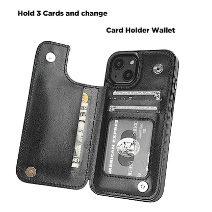 uCOLOR for iPhone 13/14 Wallet Case with Card Holder Black Leopard | PU Leather RFID Blocking for Women Men Magnetic Clasp Kickstand 6.1" - color: Black Leopard