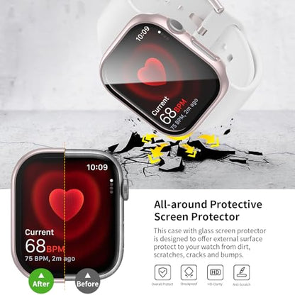 Rontion 6 Pack Case with Screen Protector for 42mm Apple Watch Series 11/10 | Ultra-Thin Scratch Resistant Tempered Glass Cover Full Protective Hard PC Bumper Compatible with iWatch Series 11 10 42mm - color: Black+Starlight+Clear+White+Pink+Rose Gold, si