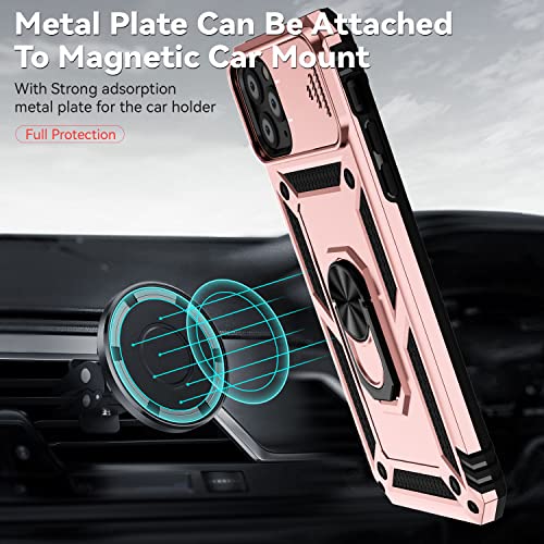 for iPhone 11 Pro Case with Camera Lens Cover HD Screen Protector, Dual Layer Military Grade Drop Protection Magnetic Ring Holder Kickstand Protective Phone Case for iPhone 11 Pro 5.8 inch (Rose Gold) - color: Rose Gold with camera cover Military-Grade 2n