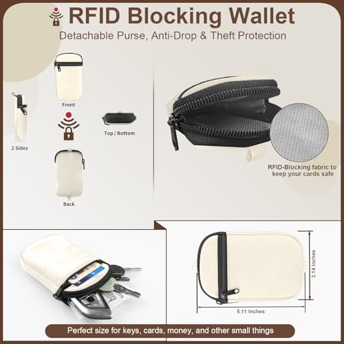YFWE Clip and Go Strap for Phone With Wallet Crossbody (Detachable RFID Wallet)- Adjustable Phone Lanyard Crossbody with 360° Rotatable Tether Tabs for All Phones (Cream) - color: 2-cream