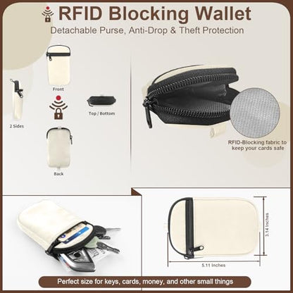 YFWE Clip and Go Strap for Phone With Wallet Crossbody (Detachable RFID Wallet)- Adjustable Phone Lanyard Crossbody with 360° Rotatable Tether Tabs for All Phones (Cream) - color: 2-cream
