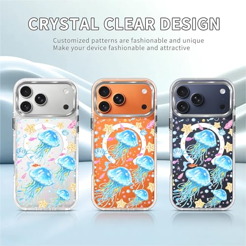 VisEnt Clear Case for iPhone 17 Pro Max, Magnetic Phone Case, Transparent Slim Cover, Military Grade Protection, Shockproof, Anti-Yellowing, Scratch Resistant, Blue Jellyfish Ocean - color: Blue Jellyfish Ocean, size: Iphone 17 Pro Max