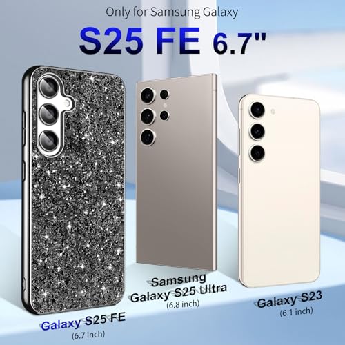 S25 FE Glitter Case for Samsung Galaxy S25 FE 5G Phone Case for Women Girls, Slim Ultra Thin Matte Back Shockproof Protective Cover for Samsung S25 FE 5G, Crystal Bling Case, 2025 (Black) - color: Black