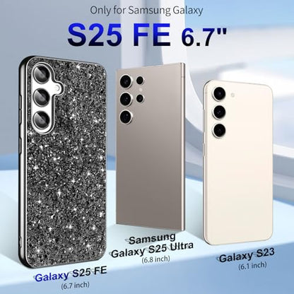 S25 FE Glitter Case for Samsung Galaxy S25 FE 5G Phone Case for Women Girls, Slim Ultra Thin Matte Back Shockproof Protective Cover for Samsung S25 FE 5G, Crystal Bling Case, 2025 (Black) - color: Black