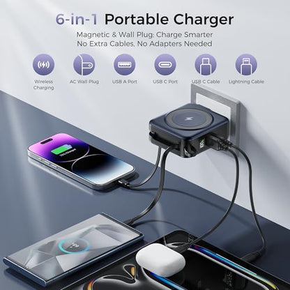 10000mAh Portable Charger Power Bank Built in Cables&Wall Plug - color: Deep Blue