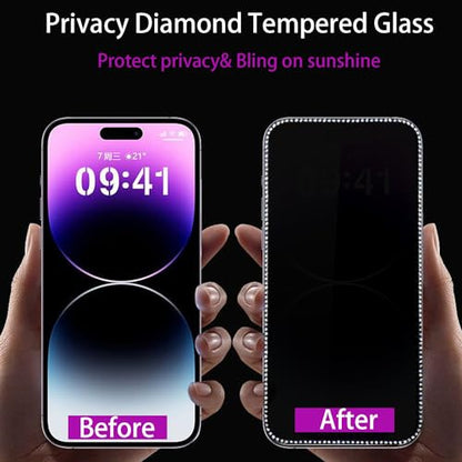 2PCS Glitter Privacy Screen Protector suit for iPhone 12 Pro max, Anti-spy Diamond Bling Shiny Sparkling Tempered Glass Suit for iPhone 12 pro max 6.7 Inch - size: for iPhone 12 Promax