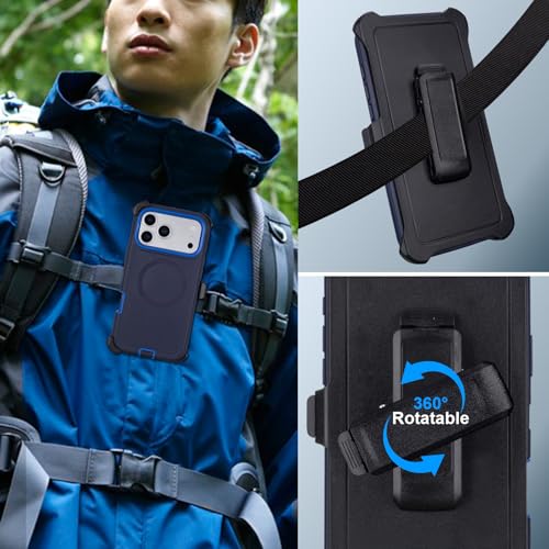 Magnetic for iPhone 17 Pro Max Case with Clip & 360°Rotating Kickstand | Compatible with MagSafe, Anti-Drop Shockproof Heavy Duty Outdoors Case for iphone 17 Pro Max Men Women, Navy Blue 6.9 Inch - color: Navy+Blue