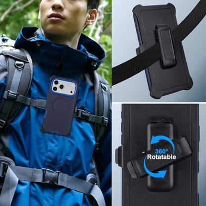 Magnetic for iPhone 17 Pro Max Case with Clip & 360°Rotating Kickstand | Compatible with MagSafe, Anti-Drop Shockproof Heavy Duty Outdoors Case for iphone 17 Pro Max Men Women, Navy Blue 6.9 Inch - color: Navy+Blue