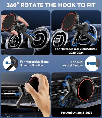for Magsafe Car Phone Mount for Mercedes Benz A/B/C/E/V/G/Class & Audi A1/A3/A3, Air Vent Car Mount Magnetic Phone Holder Compatible with iPhone 17 Pro Max 16 15 14 13 12, Black - style: Air Vent Car Mount