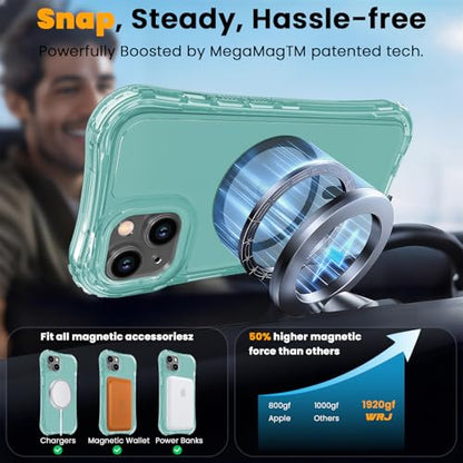 WRJ Magnetic Clear for iPhone 13 Case,iPhone 14 Case,[Compatible with MagSafe][Military Grade Drop Protection] Transparent Full Body Shockproof Protective Phone Case-Jade Green - color: Jade Green, style: Transparent