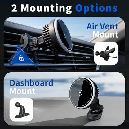 Magnetic Phone Holders for Your Car, Magsafe Cooling Car Mount Charger, Vent & Dashboard Cell Phone Mount, 15W Wireless Fast Charging for iPhone & Android, 360 ° & Hands Free, Summer Car Accessories - size: Universal | Cooling Charge