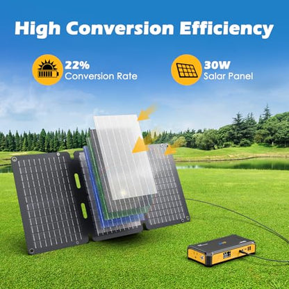JIYHF AC Power Bank 99.9Wh with Foldable Solar Panel 30W - style: P100 Orange+30W