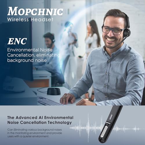 Mopchnic Bluetooth Headset, Wireless Headphone with AI Noise-Canceling Microphone On Ear Wireless Headset with USB Dongle for Computer Office