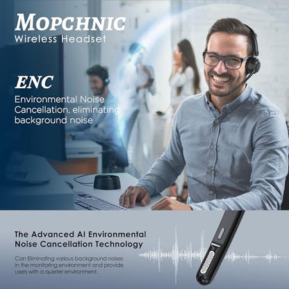 Mopchnic Bluetooth Headset, Wireless Headphone with AI Noise-Canceling Microphone On Ear Wireless Headset with USB Dongle for Computer Office