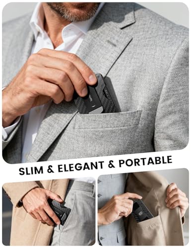 Lamicall Upgraded Hinge Minimalist Wallet for Men, RFID Blocking Wallets - color: Carbon Fiber - CLIP&STRAP