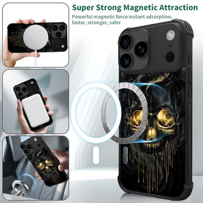 case for iPhone 17 Pro Max,Compatible with Magsafe,All-Round Protection Shockproof Anti-Scratches TPU Case Cover-Gold Black Skull - color: Gold black skull, size: IPhone 17 Pro Max