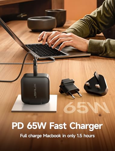 JSAUX 65W GaN USB C Charger for Switch 2, EU/UK Plug, 6.6FT Cable, Black - color: Black