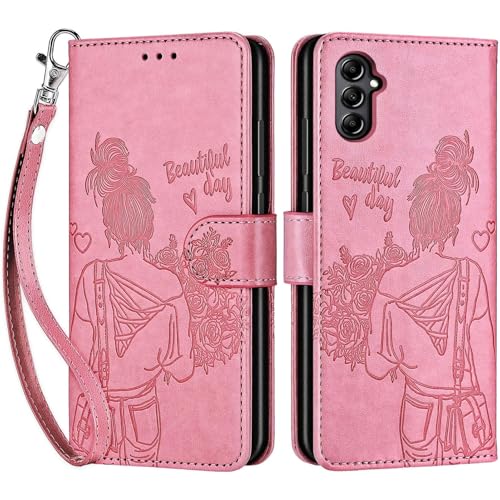 for Samsung Galaxy A14 5G Wallet case, Pink-Girl | 3 Card Holders, Kickstand, Shockproof TPU Shell, PU Leather, Magnetic Closure, Protective Flip Folio Cover, Women - color: 1
