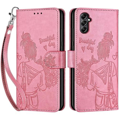 for Samsung Galaxy A14 5G Wallet case, Pink-Girl | 3 Card Holders, Kickstand, Shockproof TPU Shell, PU Leather, Magnetic Closure, Protective Flip Folio Cover, Women - color: 1