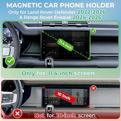 Car Phone Holder for Land Rover Defender 2022-2025 & Range Rover Evoque 2024-2026 with 11.4-Inch Screen, 360° Rotation Magnetic Cell Phone Mount Compatible with Magsafe Does Not Affect Air Vent - size: Fit for 22-25 Defender & 24-26 Evoque, 11.4-Inch