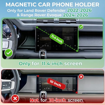 Car Phone Holder for Land Rover Defender 2022-2025 & Range Rover Evoque 2024-2026 with 11.4-Inch Screen, 360° Rotation Magnetic Cell Phone Mount Compatible with Magsafe Does Not Affect Air Vent - size: Fit for 22-25 Defender & 24-26 Evoque, 11.4-Inch