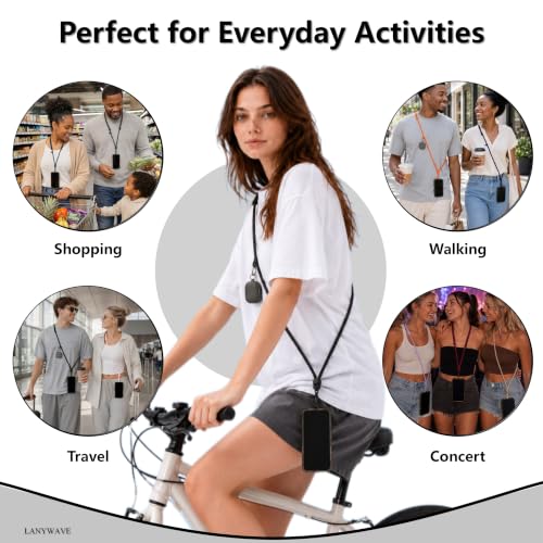 Adjustable Crossbody Phone Lanyard, Braided Cord with Tether Tab - color: Black
