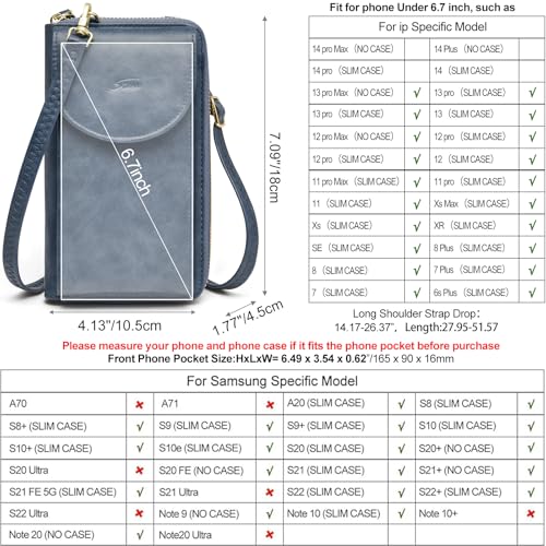 S-ZONE Small Crossbody Bags for Women Phone Purse RFID Blocking Wallet | Card Slots, Vegan Leather, Anti-theft, Multi Pockets, Detachable Adjustable Strap, Travel Eveyday Outing - color: Navy Blue