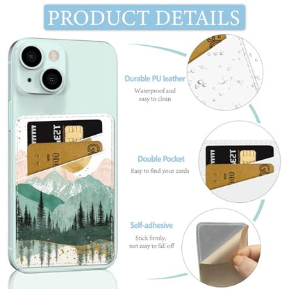CREATCABIN Mountain Phone Card Holder Leather Cell Phone Wallet Stick on Adhesive Credit Card Holder Slim Double Pocket Sticker for Back of Phone Case Compatible with Most Phones 3.7 x 2.5 Inch - style: Mountain