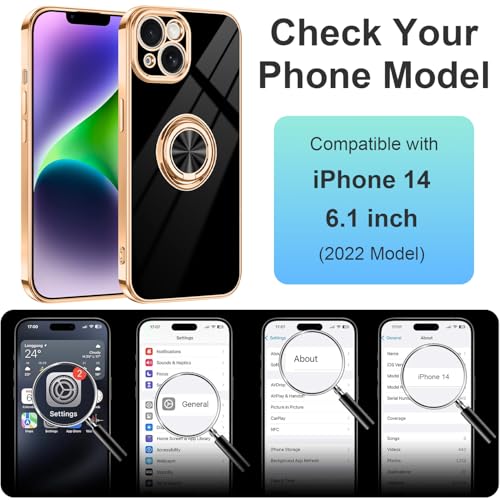 Dinick Black for iPhone 14 Case with Ring Holder Kickstand - color: Black, size: 6.1'' iPhone 14