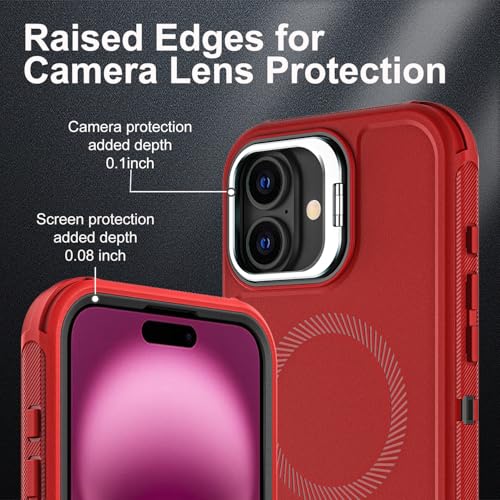 YKHJKLEC for iPhone 16 Plus Case, Military Grade 3 in 1 Heavy Duty Shockproof/Drop Proof/Dust Proof with Kickstand Case, with 2 x Tempered Glass Screen Protector & 1 x Wrist Strap (ZJ-Red/Black) - color: ZJ-Red/Black