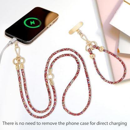 Crystal Phone Lanyard Crossbody and Wrist Strap Lanyard Rhinestone Anti-Theft Phone Strap Phone Neck Strap for Women - color: Red