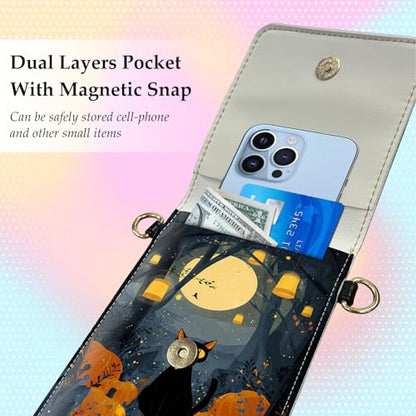 Small Crossbody Bags for Women Touchscreen Cell Phone Bag Cross Body Purses with adjustable Strap,Gifts For Teenage Girls - color: Black Cat on Halloween Night