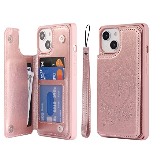 Cavor for iPhone 14 Wallet Case with Card Holder for Women, Rose Gold - color: D-Rose gold