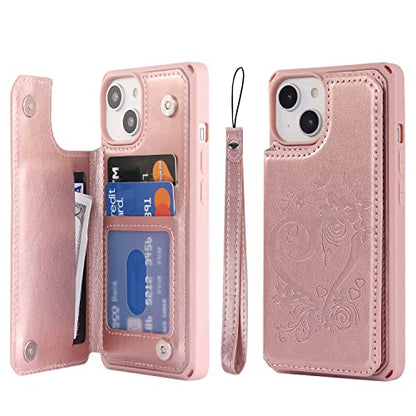 Cavor for iPhone 14 Wallet Case with Card Holder for Women, Rose Gold - color: D-Rose gold