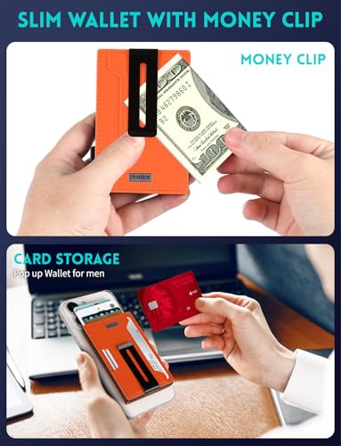Ridge Wallets for Men,Magsafe Wallet with money clip,Pop up wallet - color: Orange