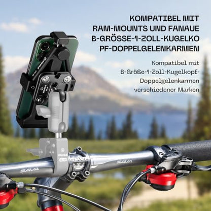 FANAUE Anti-Vibration Motorcycle Phone Holder with 1 Inch Ball Head for RAM Mounts B Size Double Socket Arm and Bike Handlebar Phone Mount for 5.5-7" Smartphone