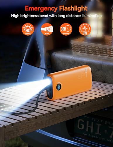 DIAMUAR Portable Charger 20000mAh 45W, Built in USB C Cable, 3W Flashlight - color: Orange