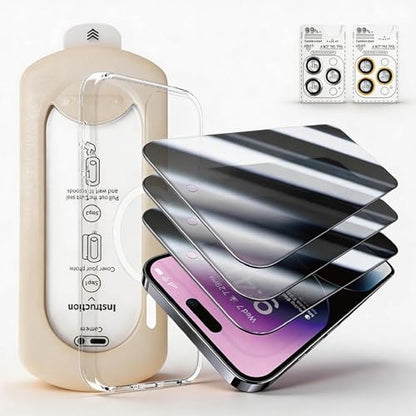 3 Pack Privacy Screen Protector with Phone Case for iPhone 16 Pro, Anti Spy Tempered Glass with 2 Pack Camera Lens Protector, Easy Install Frame, 9H Hardness, Bubble Free, Full Coverage