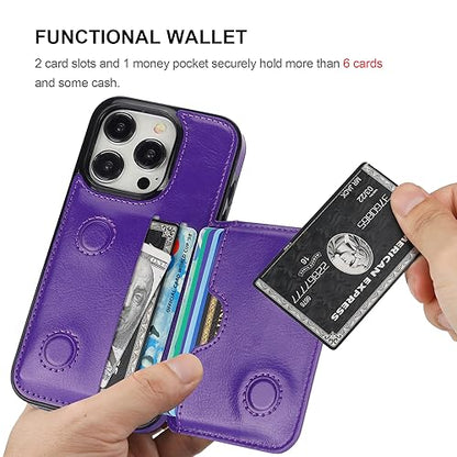 KIHUWEY Compatible with iPhone 15 Pro Wallet Case Credit Card Holder, Premium Leather Kickstand Flip Hidden Magnetic Clasp Durable Shockproof Protective Cover for iPhone 15 Pro 6.1 inch (Dark Purple) - color: Dark Purple