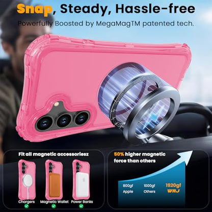 WRJ Magnetic Clear for Samsung Galaxy S26 FE Case,Samsung S25 FE Case [Fit for MagSafe][Military Grade Drop Protection] Translucent Shockproof Protective Phone Case-Hot Pink - color: Hot Pink, style: Transparent