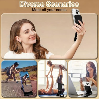 Magnetic Phone Stand, PU Leather Desk Stand with Multi Angle Adjustment - color: B-Black