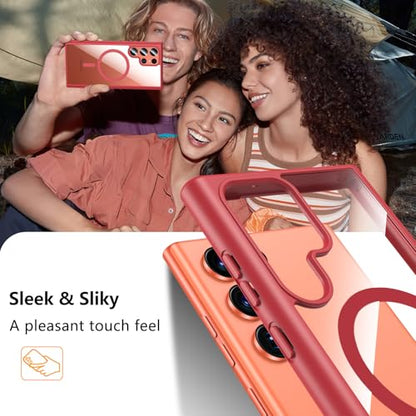 Hensinple for Samsung Galaxy S22 Ultra Case Magnetic, Galaxy S22 Ultra Phone Case [Compatible with Magsafe], Clear Hard Back Slim Shockproof Magnetic Cover Case, Red - color: Red-S22 Ultra, size: Galaxy S22 Ultra 6.8 inch